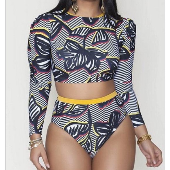 bikinishe Other - Long Sleeve Lotus High Waisted Bikini Swimsuit